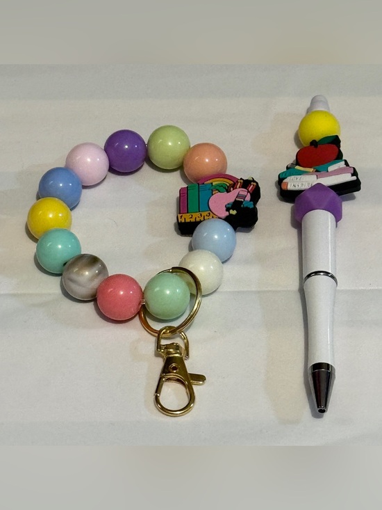 Accessories - Teacher Kids Bookworm Beaded Pen, Keychain Wristlet Set School Gift BTJ
